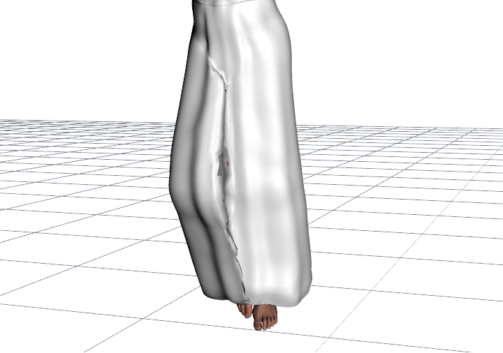Screenshot closeup of G2F skirt distortion around G2M legs using Auto-Fit