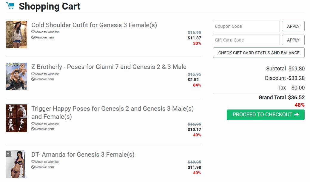 Screenshot, shopping cart, featuring Zeddicuss discounts.