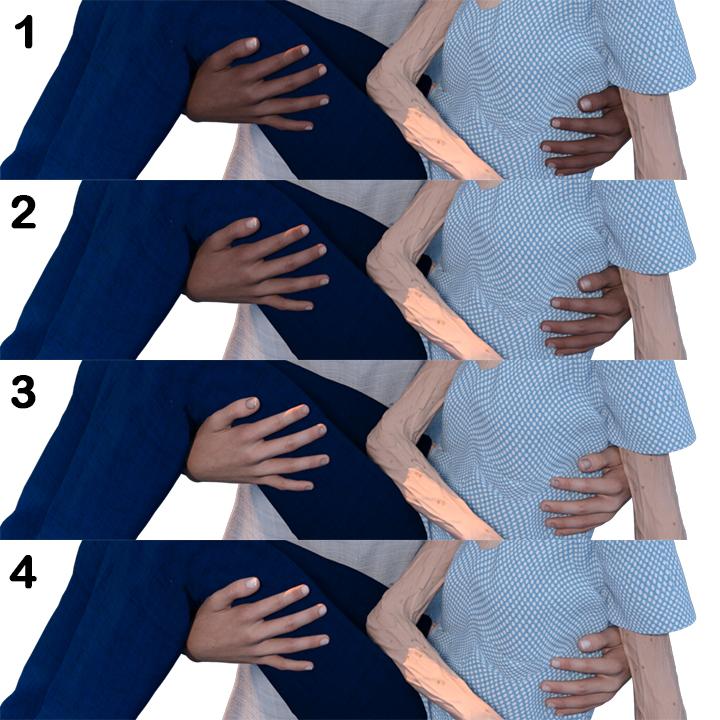 The angel's hands compared, from dark to light maps.