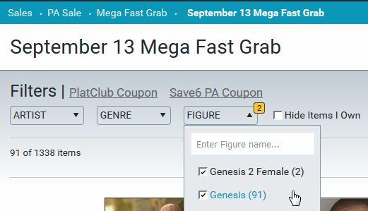 Screenshot of Filters and actual numbers of G1 and G2 in Mega Fast Grab