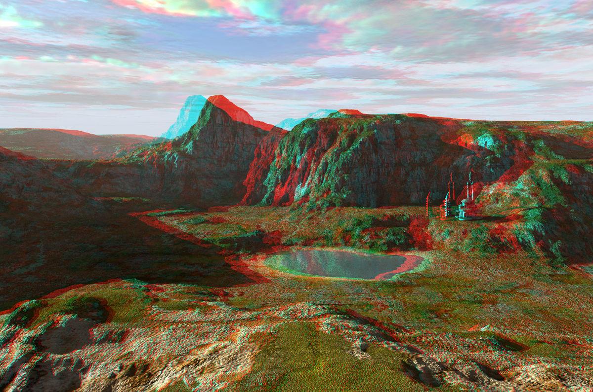 Pond and Castle Anaglyph