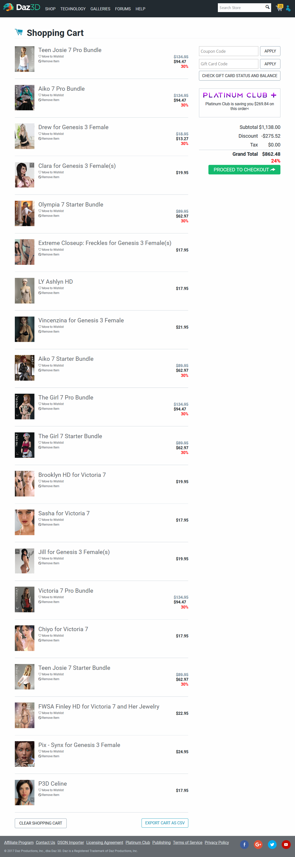 Cart with all the Girls of Summer and qualifier, showing the missing discounts