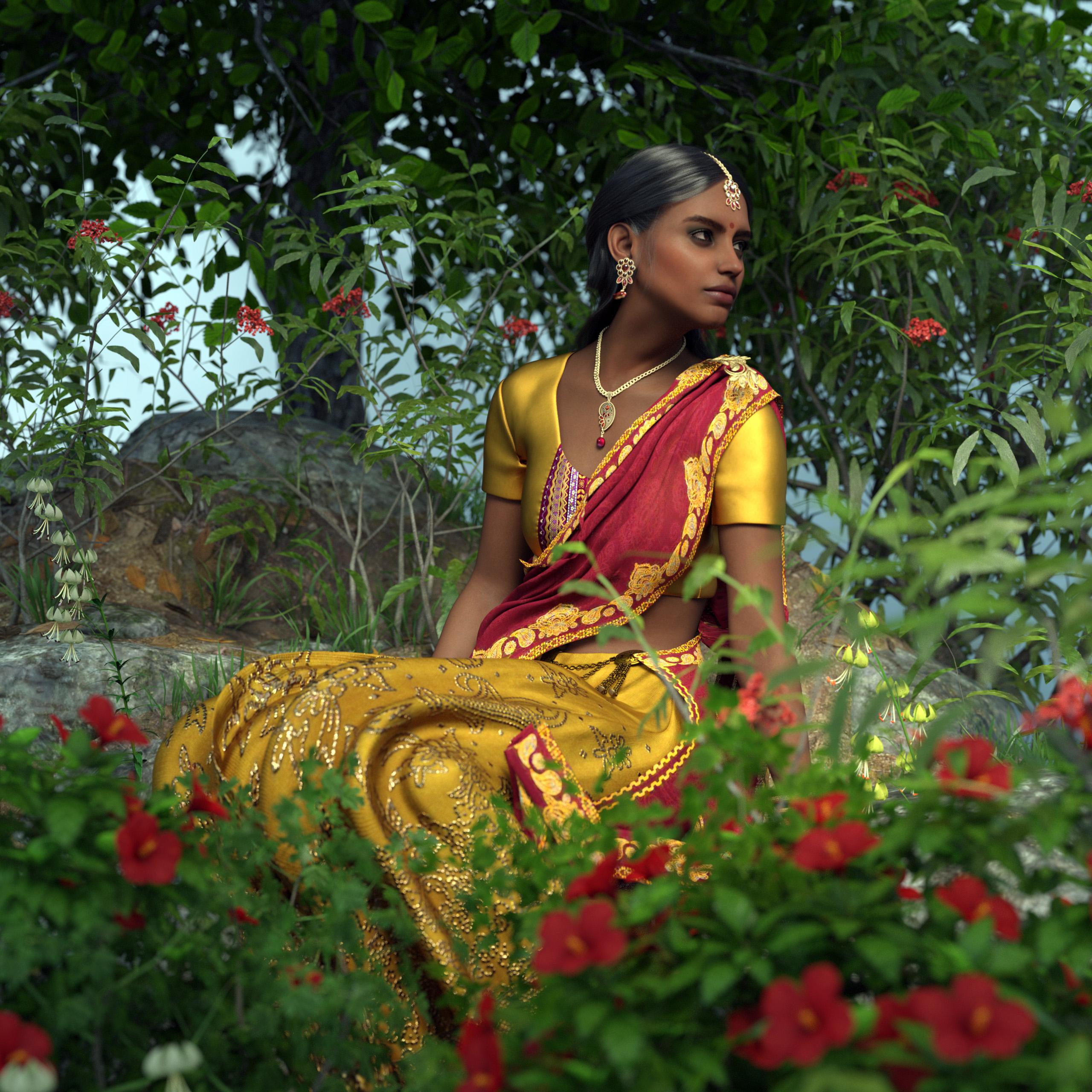 Indian girl sitting in nature