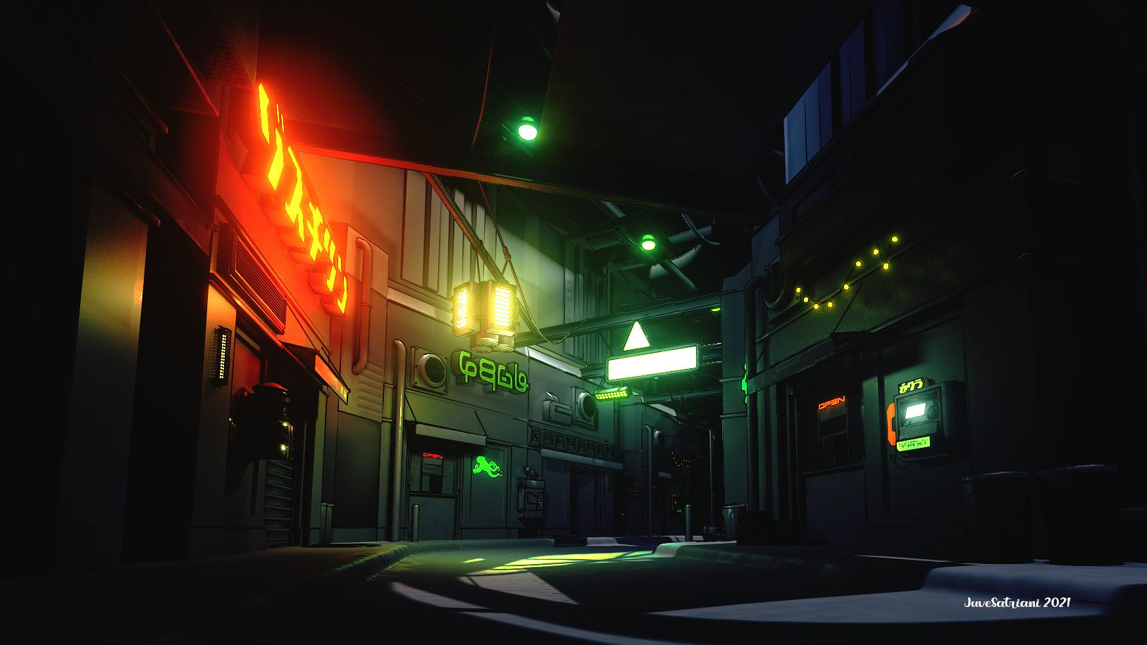 Scifi Market Blender Eevee and Photoshop