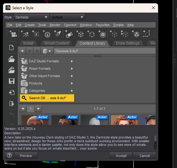 select a style dialog
