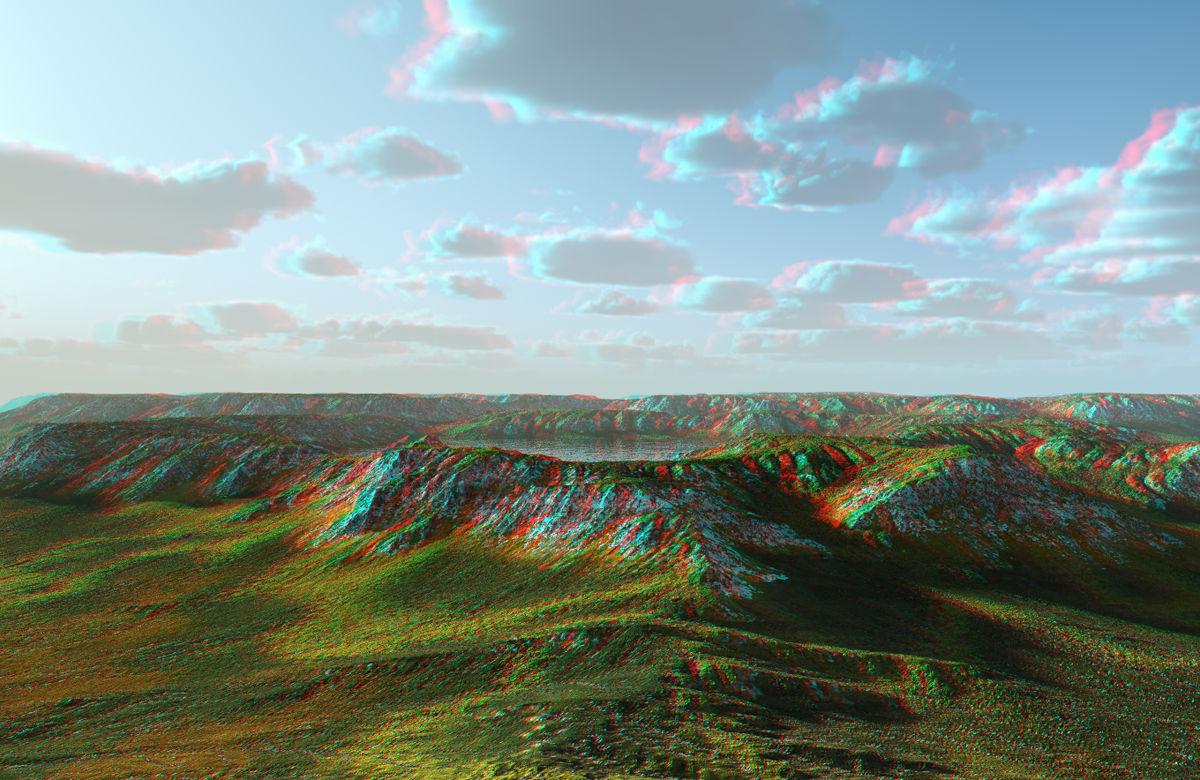 Lake in Hills Anaglyph