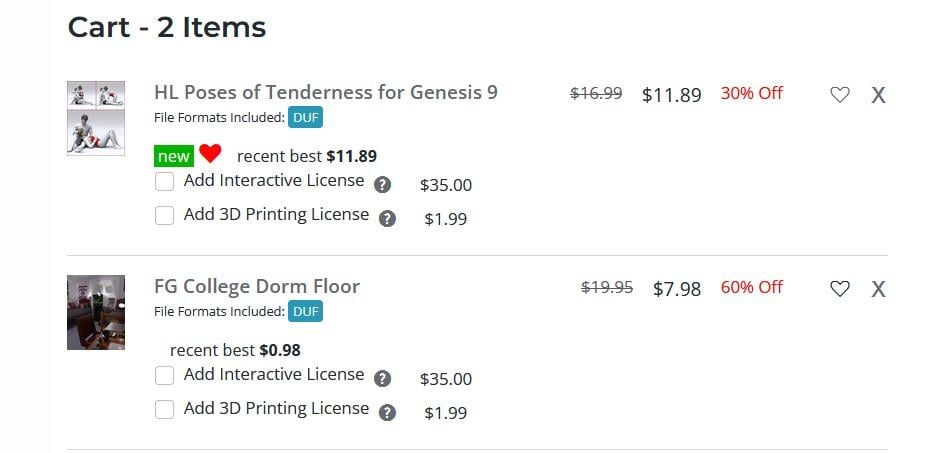 prices in cart
