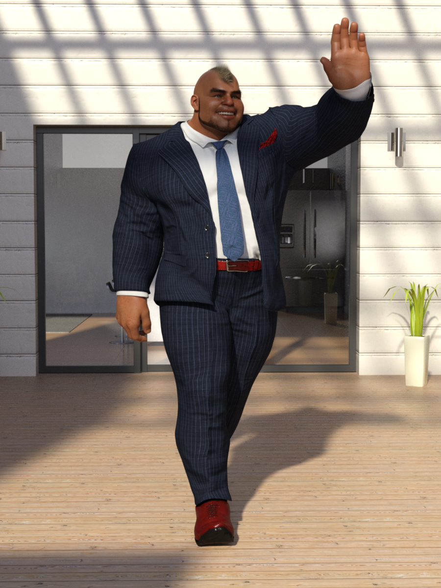 Maxx wearing a suit and walking