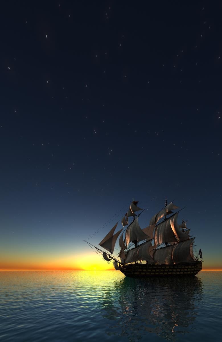 Sunset With Ship of the Line