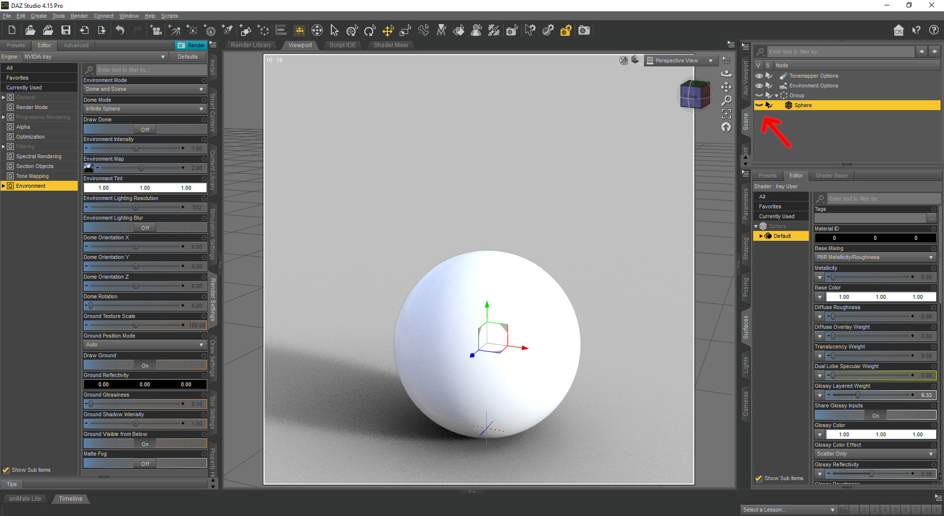 Screenshot of Daz Studio 4.15.0.30 with object visible despite its group visibility being turned off