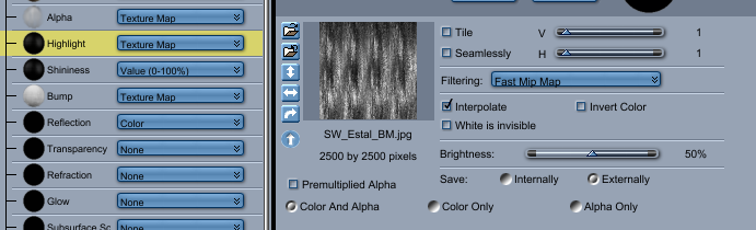 Highlights setting for transmapped hair
