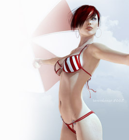 Victoria in red striped bikini